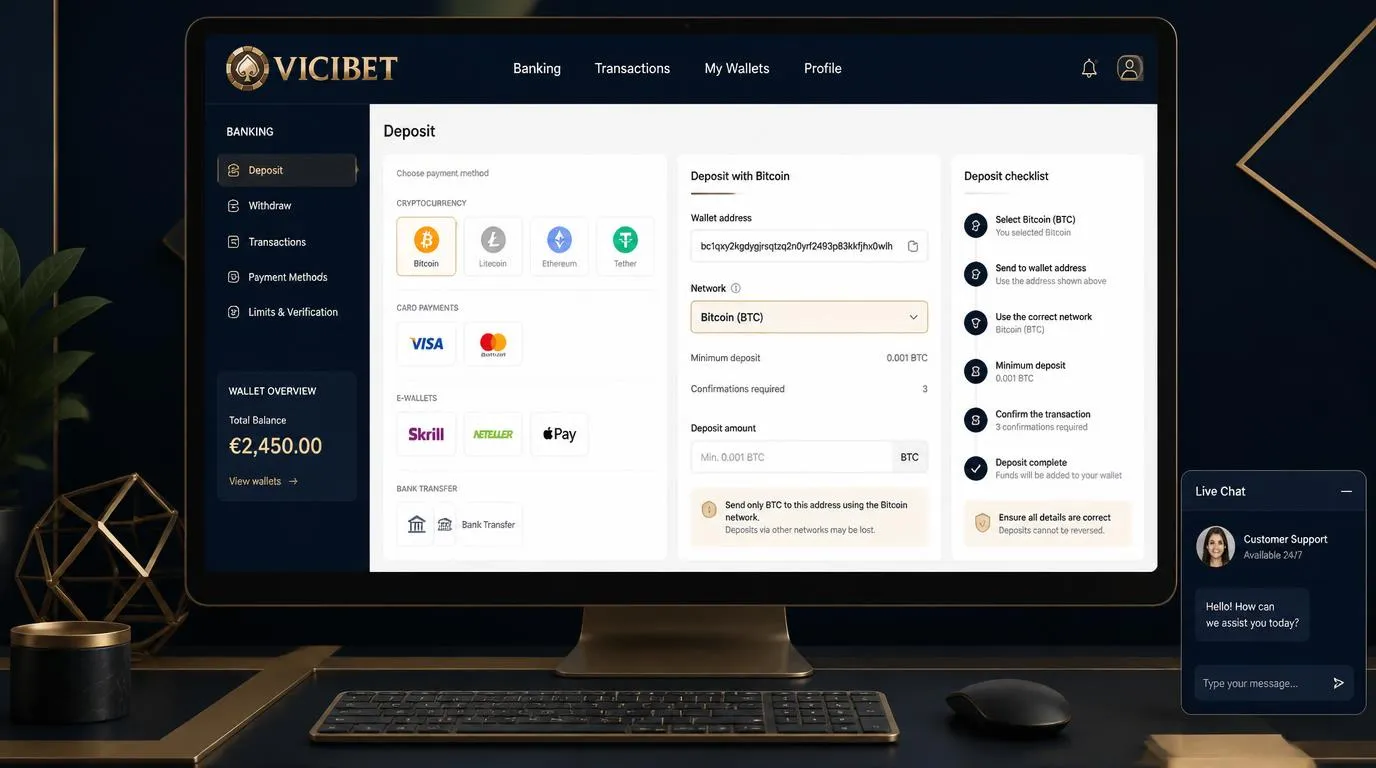 Krypto-Wallet und Casino-Zahlungsübersicht mit Netzwerkprüfung und unterstützten Einzahlungsoptionen