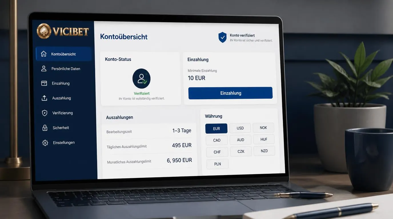 Registrierungsansicht eines Casino-Kontos mit Mindesteinzahlung, Auszahlungsdauer und Auszahlungslimits
